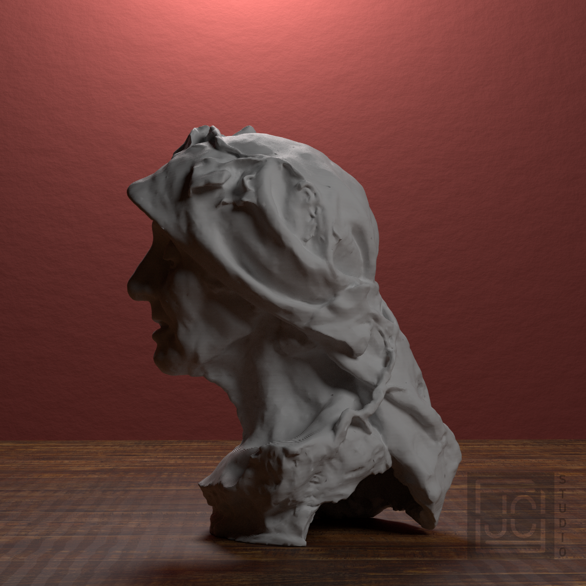 La Tradicio Elderly Woman Bust after Agusti Querol, library 270 degree view