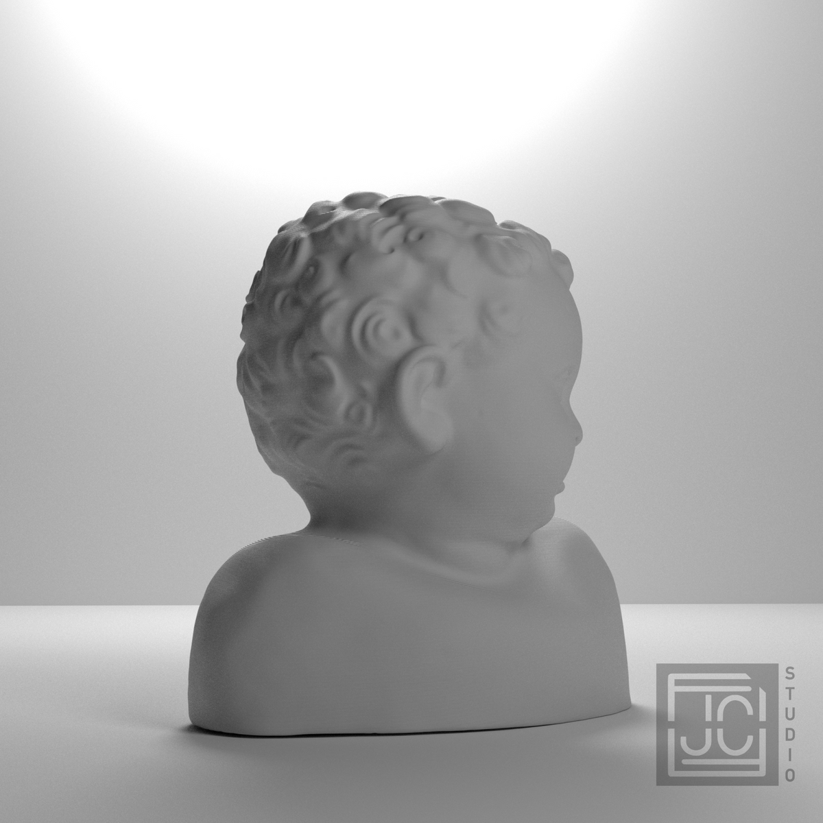 Historic Child Bust after the Hunt Museum, studio 45 degree view